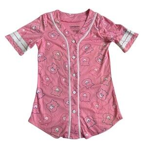 Care Bears Juniors Baseball Jersey Top Pink Size Small Button Down